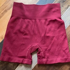 Burgundy High-Waisted Ribbed Shorts
